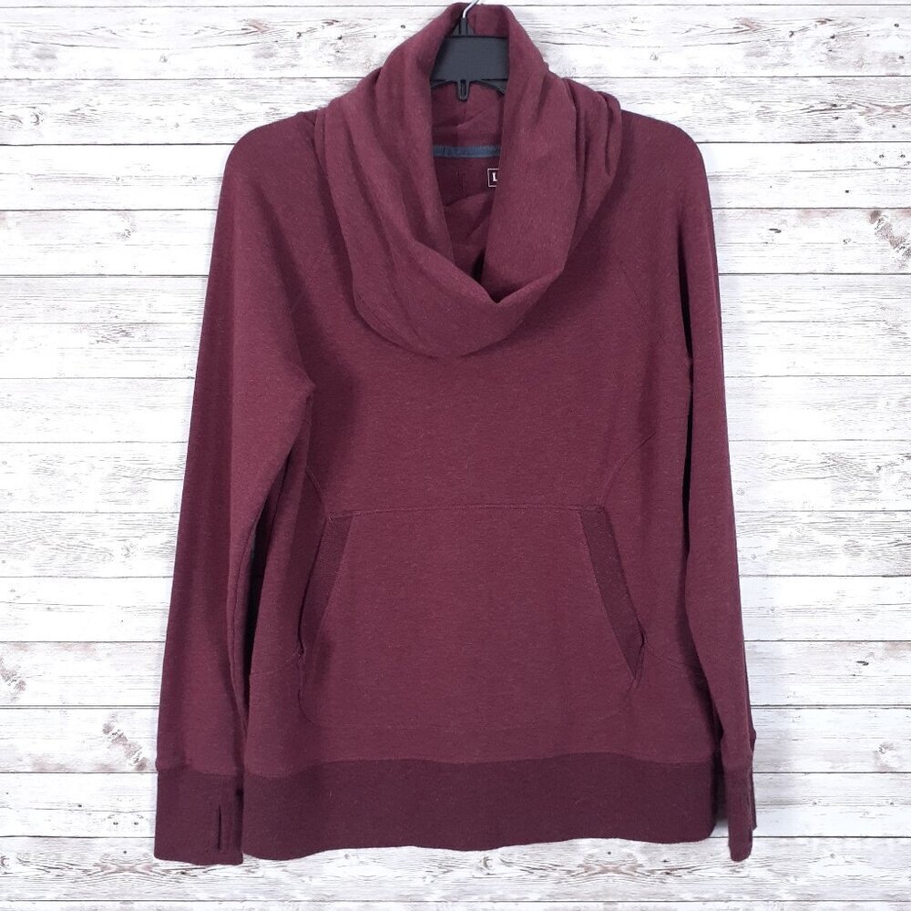 LL Bean Womens Cowl Neck Sweatshirt M Petite Burgundy Pullover 124